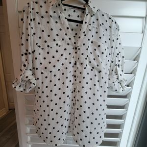 EXPRESS portofino blouse, white with black polkadots, size M